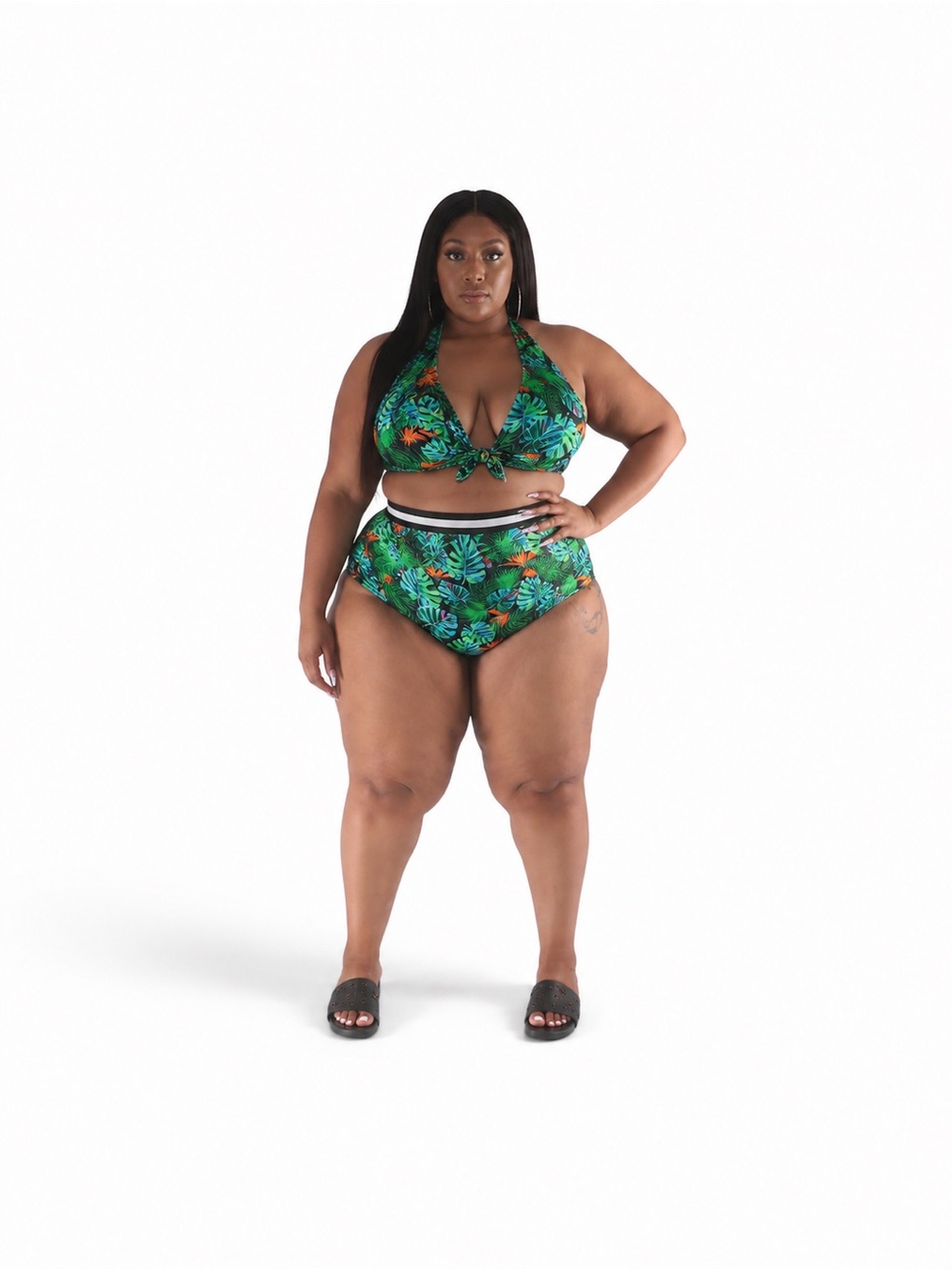 Plus Tropical Green Halter Bikini Set